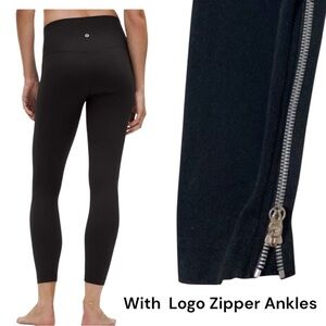 LULULEMON Black Knit Hi Rise Leggings 9”Silver Detail Pull tab Zipper Size 6 EUC